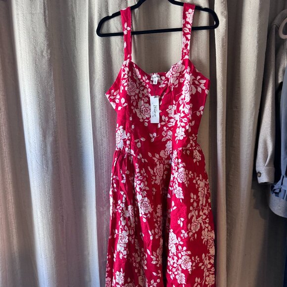 NWT The Drop Women's Red Rose Floral Balu Feminine Shaped Midi Dress - Picture 4 of 5